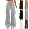 Cargo Sweatpants for Women High Waisted Casual Fleece Interior Drawstring Baggy Pants Lounge Warm Winter Sweat Pants Thermal Winter Warm Wide Leg Fleece Lined Sweatpants Cargo Sweatpants for Women view 1