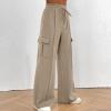 Cargo Sweatpants for Women High Waisted Casual Fleece Interior Drawstring Baggy Pants Lounge Warm Winter Sweat Pants Thermal Winter Warm Wide Leg Fleece Lined Sweatpants Cargo Sweatpants for Women view 3