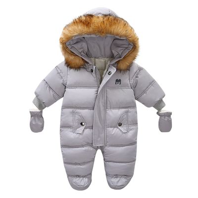Baby Snowsuit Winter Warm Suits Coat Outwear Hooded Footie Romper Puffer Jacket Coat Clothes for Toddler Girls Boys (Grey, 6-9 Months)