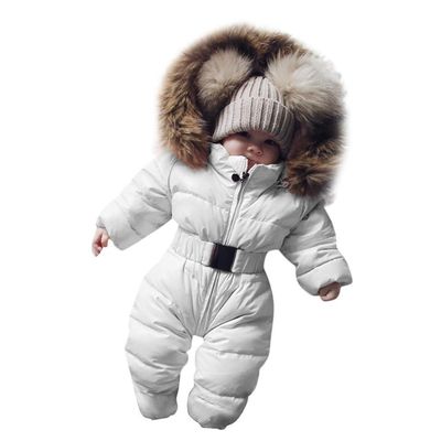 Toddler Baby Boy Girl Snowsuit Infant Cute Hooded Winter Warm Romper Puffer Jacket Essentials Outerwear Clothes (White, 3-6 Months)
