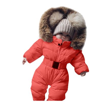 Newborn Baby Winter Snowsuit Warm Hooded Thick Coat Jacket Romper Infant Jumpsuit Outerwear Clothes for Boy Girl (Orange, 12-18 Months)