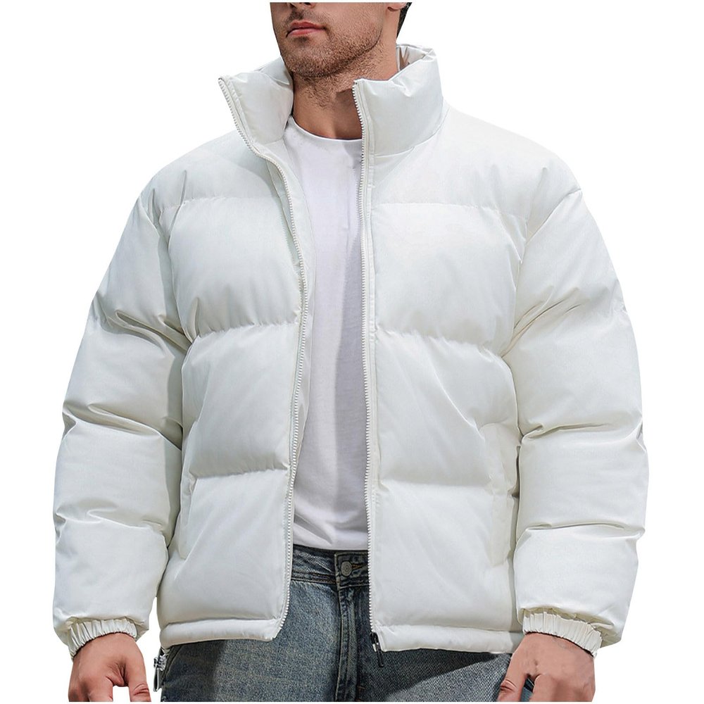 Sdeycui Men's Winter Thicken Puffer Jacket Warm Down Coats Cotton Padded Stand Collar Outdoor Waterproof Bubble Coat