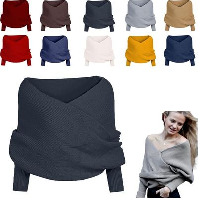 2025 New Scarf with Sleeves for Women,Upgrade Sweater Scarf with Sleeves, Multifunctional Cozy Crochet Wrap (Dark grey)