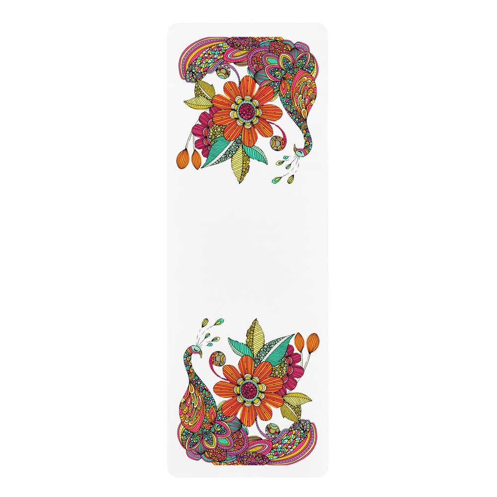 Boho Eco Boutique Rubber Peacock Expressive Yoga Mat Vibrant Colors Eco-Friendly