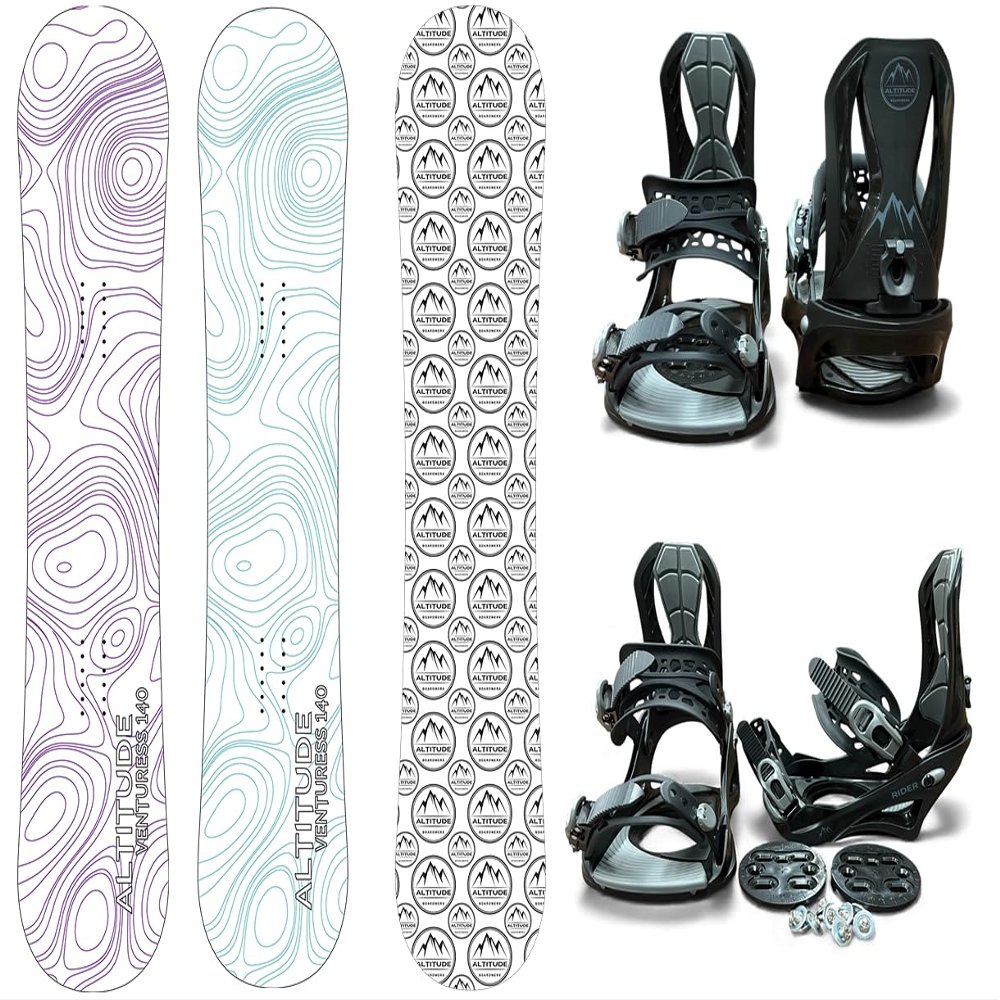 Altitude Women's VENTURESS Beginner Snowboard Package with Rider S/M BINDINGS (Black) Sizes: 6.5-9 (Teal, 145CM)
