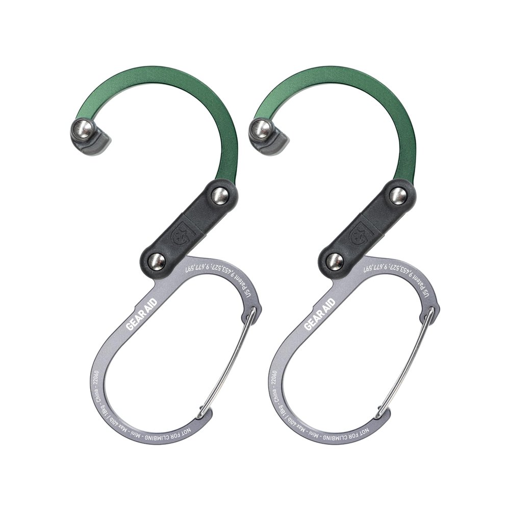 GEAR AID HEROCLIP Carabiner Clip and Hook (Mini) for Travel, Luggage, Purse and Small Bags, Forest Green, 2 Pack