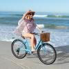 DoCred Womens Bike, 7 Speed Bike for Adults Women 24 26 inch with Ratten Basket & Rack, Beach Cruiser Bike for Women, Womens Bicycle for Commuting, Step Through City Bikes for Women Adults Ladies view 2