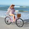 DoCred Womens Bike, 7 Speed Bike for Adults Women 24 26 inch with Ratten Basket & Rack, Beach Cruiser Bike for Women, Womens Bicycle for Commuting, Step Through City Bikes for Women Adults Ladies view 2