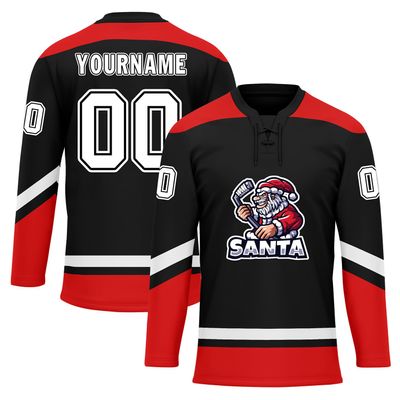 Onegam Custom Christmas Hockey Jersey for Men Women Youth, Santa Claus Ice Hockey Practice Uniform Sports Training Outfit