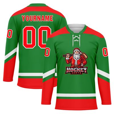 Onegam Custom Christmas Hockey Jersey for Men Women Youth, Santa Claus Ice Hockey Practice Uniform Sports Training Outfit