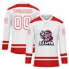 Onegam Custom Christmas Hockey Jersey for Men Women Youth, Santa Claus Ice Hockey Practice Uniform Sports Training Outfit White Red view 1