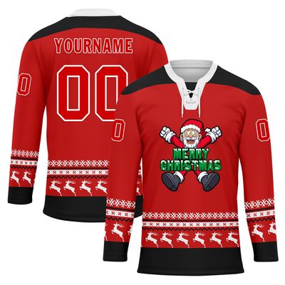 Onegam Custom Christmas Hockey Jersey for Men Women Youth, Santa Claus Ice Hockey Practice Uniform Sports Training Outfit