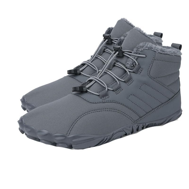 ODIPON Men's Winter Hiking Shoes Barefoot Boots, Warm Snow Boots, Barefoot Boots, Wide Waterproof Hiking Boots, Naked Boots (Gray,11)