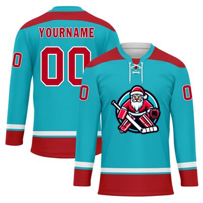 Onegam Custom Christmas Hockey Jersey for Men Women Youth, Santa Claus Ice Hockey Practice Uniform Sports Training Outfit