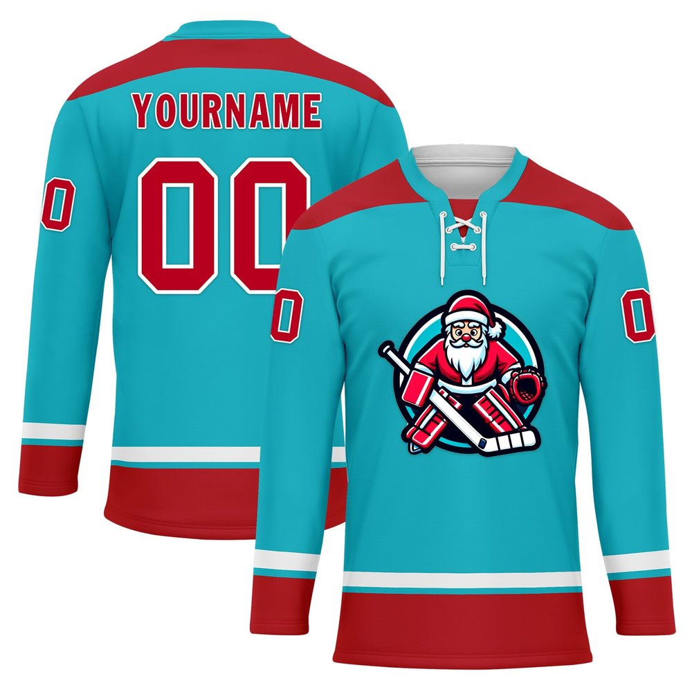 Onegam Custom Christmas Hockey Jersey for Men Women Youth, Santa Claus Ice Hockey Practice Uniform Sports Training Outfit