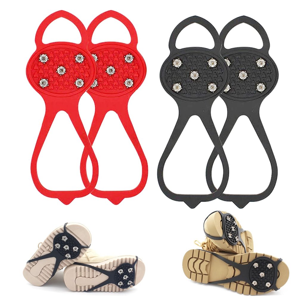 Universal Non-Slip Gripper Spikes, 2026 Upgrade Universal Gripper Spikes Non Slip Shoe Grips, Traction Cleats Ice Snow Grips Anti Slip Silicone for Hiking Walking Climbing FishingBlack+Red, Child