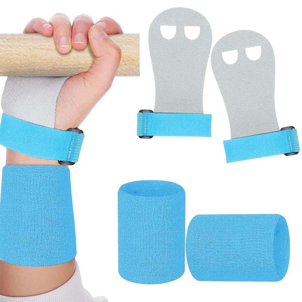 heqxwl 2PCS Gymnastics Hand Grips Gloves Wristbands, Gymnastic Hand Grips Gymnastic Bar Palm Protection and Wrist Support Sports Accessories for Boys Girls Youth Kids Workout and Exercise (Blue, L)
