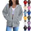Womens Zip Up Hoodies Cozy Soft Fleece Jacket Comfy Casual Cute Oversized Sweatshirts Trendy Plain Thumb Hole Hooded Sweatshirt Fitted Workout Sweat Jackets Cotton Warm Fleece Lined Thick Winter Coats view 1