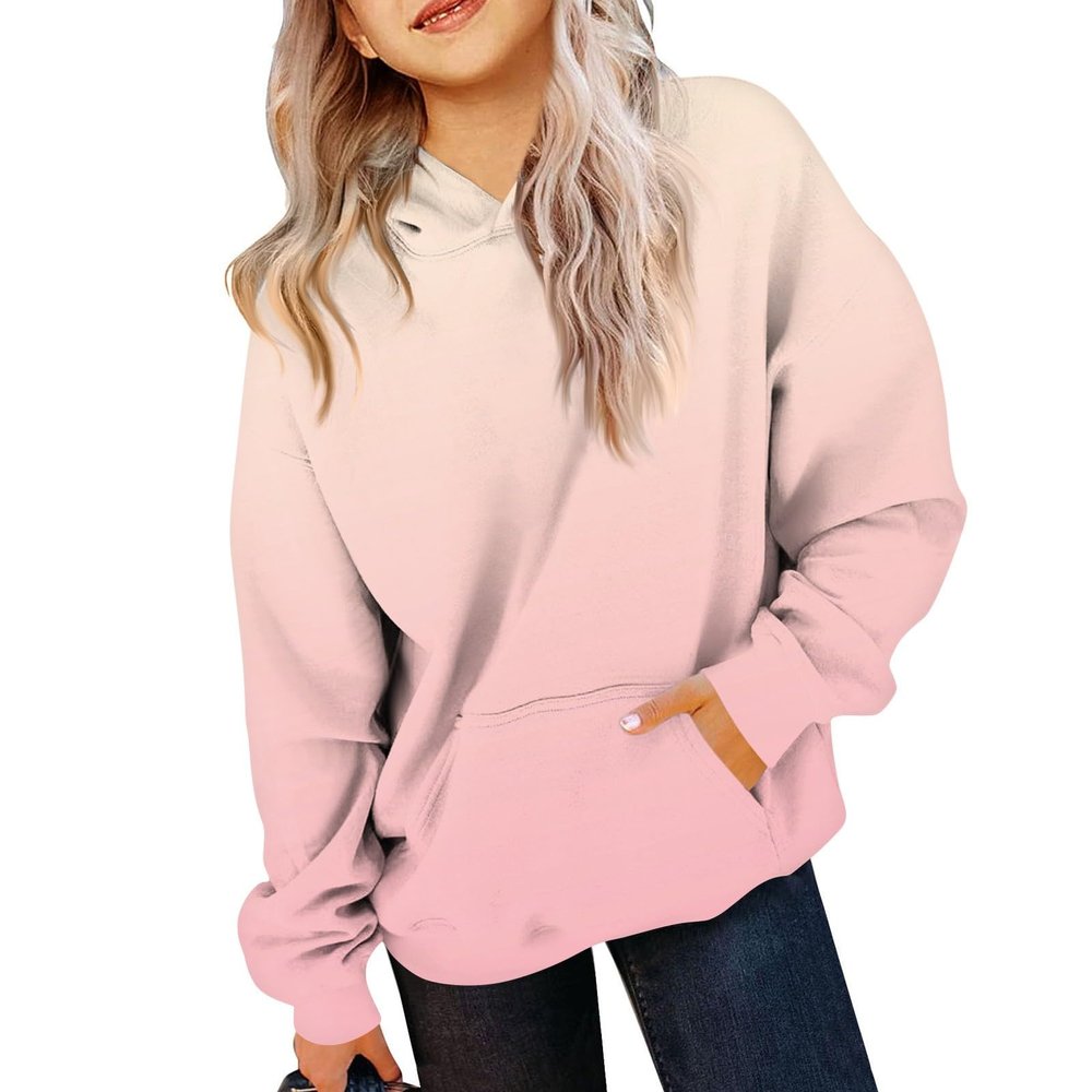 GAANBODI Hoodies for Teen Girls Cute Trendy Preppy Hooded Pocket Sweatshirts Long Sleeve Gradient Shirts Pullover 01-Pink 13-14 Years