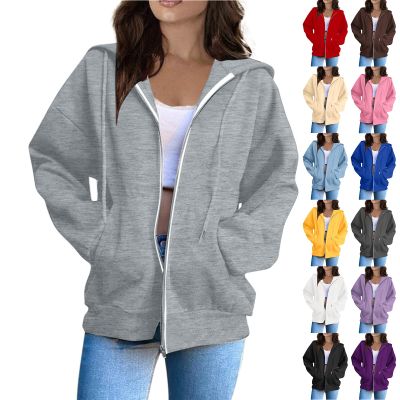 Zip Up Hoodie Women Soft Cozy Fleece Jacket Casual Comfy Cute Oversized Sweatshirts Trendy Plain Thumb Hole Hooded Sweatshirt Fitted Athletic Sweat Jackets Cotton Warm Fleece Lined Thick Winter Coats