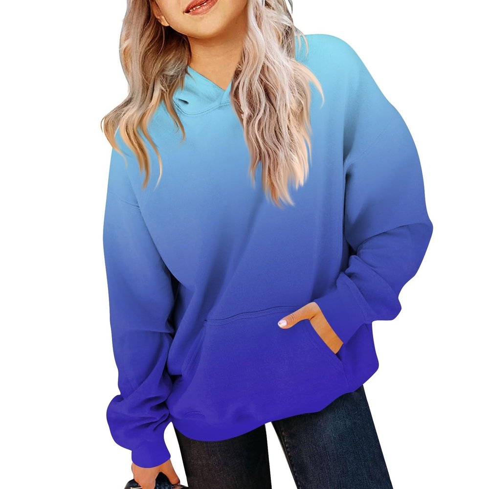 GAANBODI Hoodies for Teen Girls Cute Trendy Preppy Hooded Pocket Sweatshirts Long Sleeve Gradient Shirts Pullover 01-Blue 11-12 Years