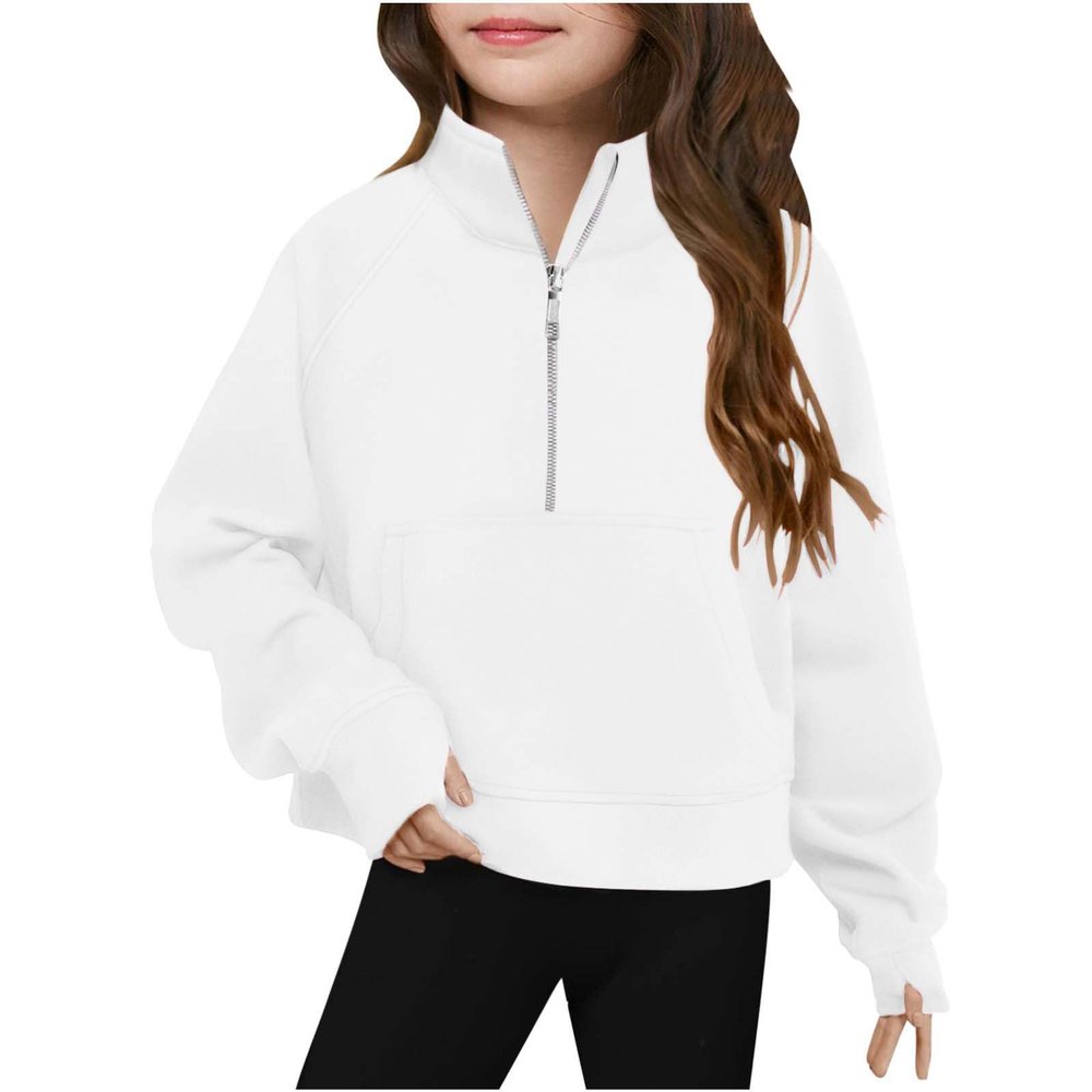 LRMQS girls clothes size 10 12 Girls Half Zipper Sweatshirts Cute Trendy Fall Pullover Crop Tops for Teen Girls Long Sleeve Sweater Clothes Thumb Hole