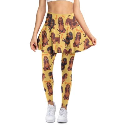 WHUVUMFY Women Athletic Skirts with Leggings Soft Dachshund Skorts Leggings Running Outdoor Workout Skorts with Pockets
