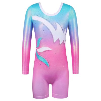 BAOHULU Leotard for Girls Gymnastics Toddler Tank Biketards Shorts Shiny Diamond Kids Dancewear B389_BluePink_100