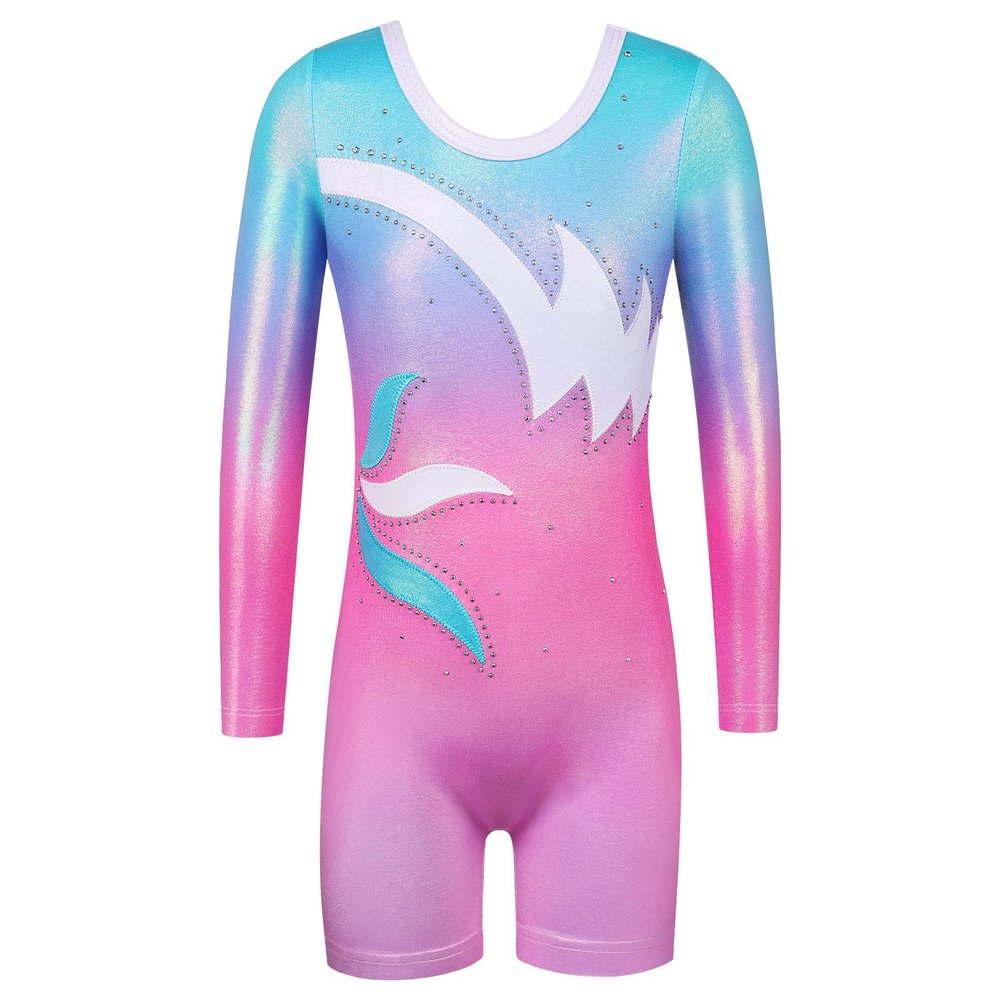 BAOHULU Leotard for Girls Gymnastics Toddler Tank Biketards Shorts Shiny Diamond Kids Dancewear B389_BluePink_100