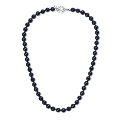 GAVU Men's Black Onyx Crystal Beaded Necklace, 24" Length
