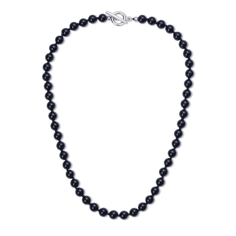 GAVU Men's Black Onyx Crystal Beaded Necklace, 24" Length