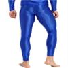 Riismen Mens Glossy Athletic Compression Pants Skinny Leggings for Yoga Running Gym Fitness Workout Blue Medium view 2