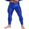 Riismen Mens Glossy Athletic Compression Pants Skinny Leggings for Yoga Running Gym Fitness Workout Blue Medium view 3