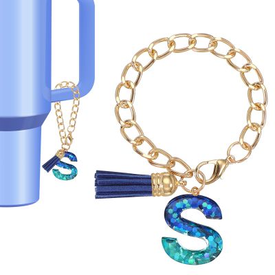 PATIKIL Letter Charm for Stanley Tumbler Cup, Cute Initial S Charm Accessories for Stanley Tumbler Handle Keychain Personalized Charm for Women, Blue