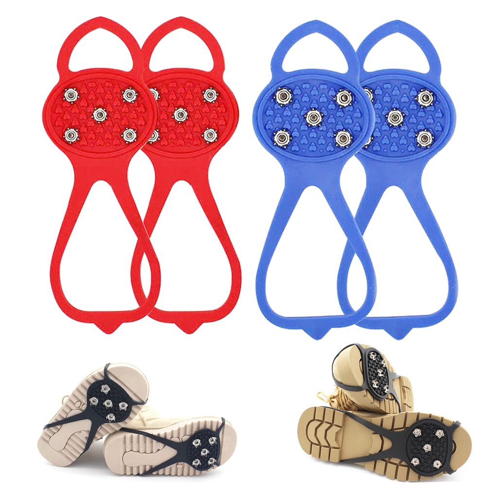 Universal Non-Slip Gripper Spikes, 2026 Upgrade Universal Gripper Spikes Non Slip Shoe Grips, Traction Cleats Ice Snow Grips Anti Slip Silicone for Hiking Walking Climbing FishingRed+Blue, Child