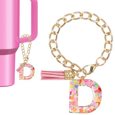 PATIKIL Letter Charm for Stanley Tumbler Cup, Cute Initial D Charm Accessories for Stanley Tumbler Handle Keychain Personalized Charm for Women, Pink