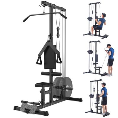 Hipicute LAT Power Cable Machine, LAT Pull Down Machine with High and Low Pulley Station and Adjustable Leg Support, Back Exercise Equipment for Home Gym, Floor Standing/Wall Mounted