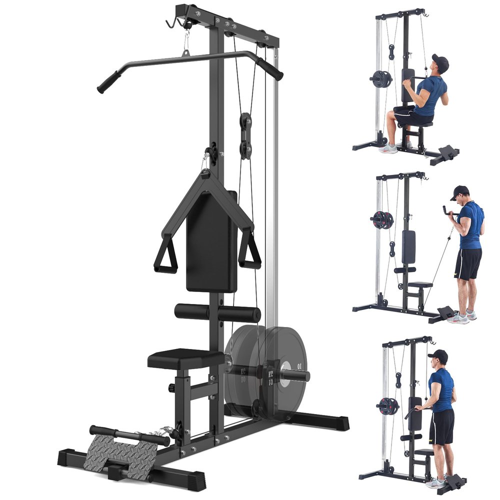 Hipicute LAT Power Cable Machine, LAT Pull Down Machine with High and Low Pulley Station and Adjustable Leg Support, Back Exercise Equipment for Home Gym, Floor Standing/Wall Mounted