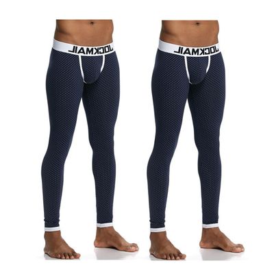 JOCKMAIL Men's Thermal Underwear Pants Mens Cotton Underwear Thermal Leggings Base Layer Bottoms (US, Alpha, Medium, Regular, Regular, Navy+Navy)