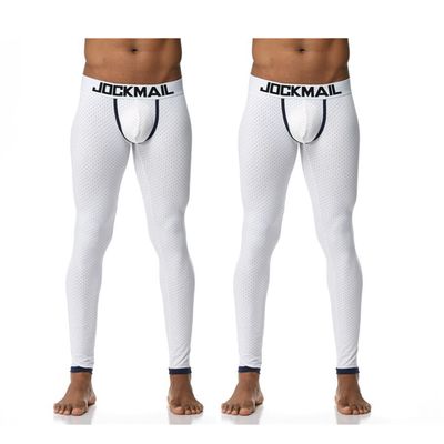 JOCKMAIL Men's Thermal Underwear Pants Mens Cotton Underwear Thermal Leggings Base Layer Bottoms (US, Alpha, Medium, Regular, Regular, White+White)
