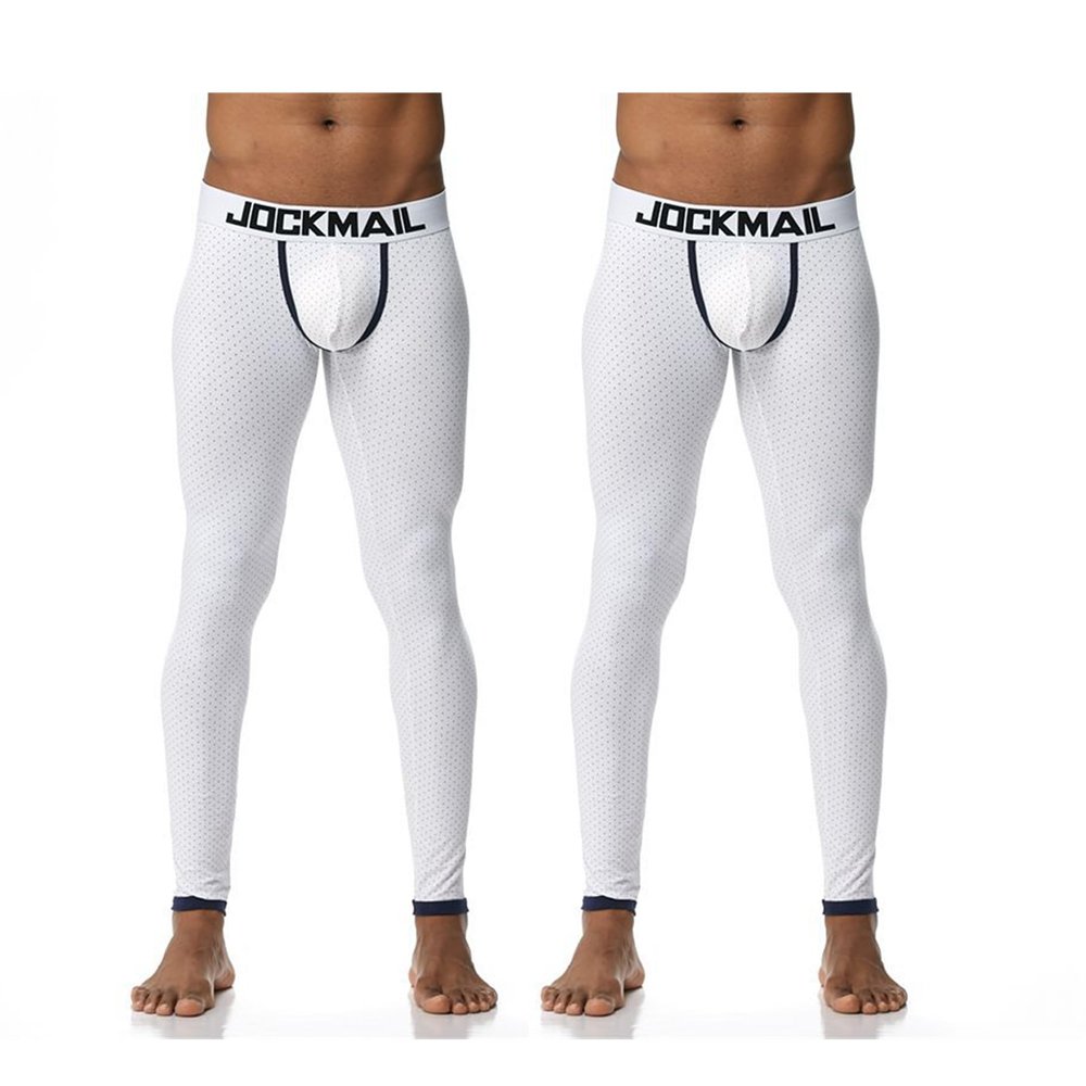 JOCKMAIL Men's Thermal Underwear Pants Mens Cotton Underwear Thermal Leggings Base Layer Bottoms (US, Alpha, Medium, Regular, Regular, White+White)