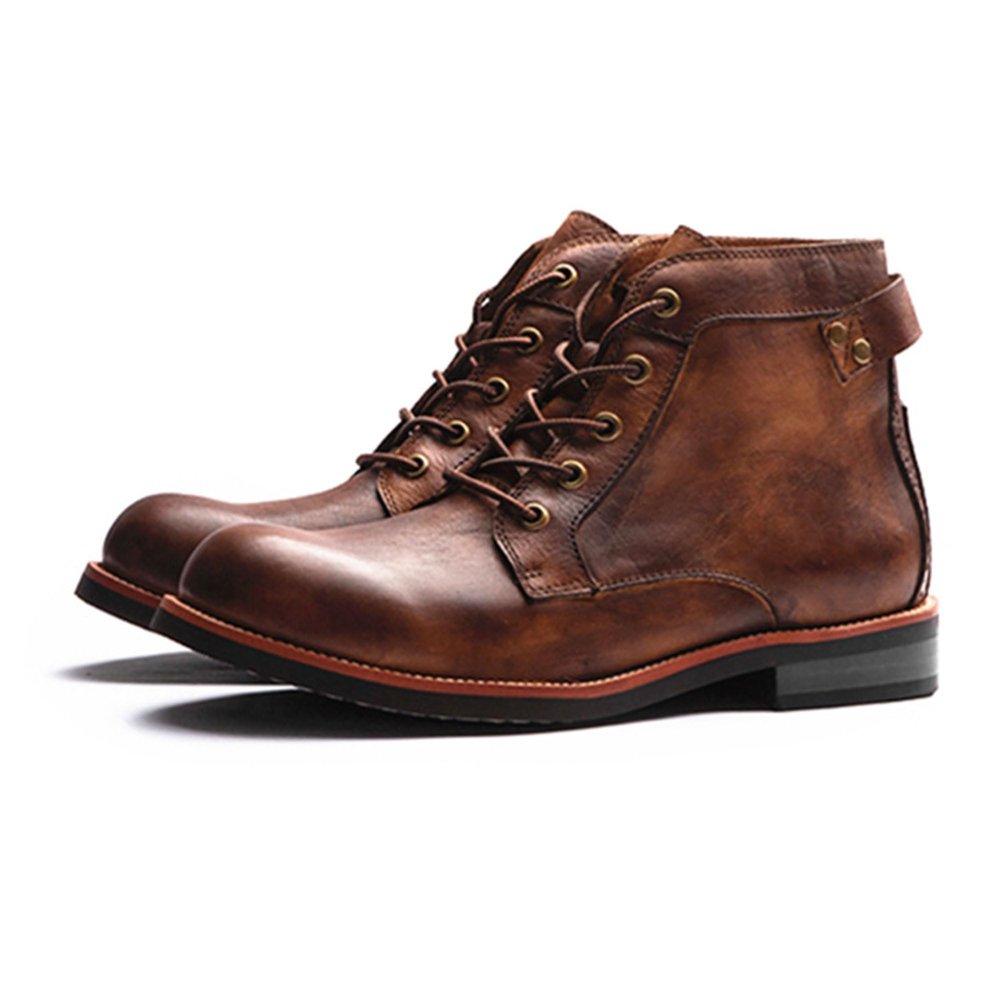 Dressnu Work Motorcycle Boots Men's Boots Motorcycle Boots Lace-Up Faux PU Brown 7.5
