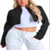 RomMoon Women's Cropped Jacket Casual Zip Up Long Sleeve Lapel Crop Tops Jackets Coat view 1