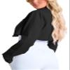 RomMoon Women's Cropped Jacket Casual Zip Up Long Sleeve Lapel Crop Tops Jackets Coat view 2
