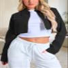 RomMoon Women's Cropped Jacket Casual Zip Up Long Sleeve Lapel Crop Tops Jackets Coat view 3