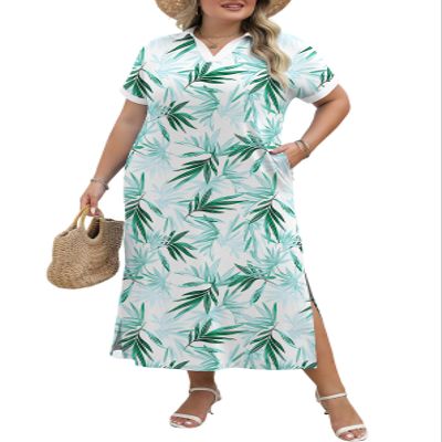 LOMON Floral Dress for Women Spring Maxi Short Sleeve Vacation Dresses for Women 2025 Easter Dress Long Hawaiian Dresses for Women Tropical White Green Floral S