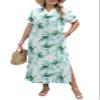 LOMON Floral Dress for Women Spring Maxi Short Sleeve Vacation Dresses for Women 2025 Easter Dress Long Hawaiian Dresses for Women Tropical White Green Floral S view 1