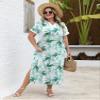 LOMON Floral Dress for Women Spring Maxi Short Sleeve Vacation Dresses for Women 2025 Easter Dress Long Hawaiian Dresses for Women Tropical White Green Floral S view 2