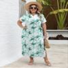 LOMON Floral Dress for Women Spring Maxi Short Sleeve Vacation Dresses for Women 2025 Easter Dress Long Hawaiian Dresses for Women Tropical White Green Floral S view 3