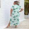 LOMON Floral Dress for Women Spring Maxi Short Sleeve Vacation Dresses for Women 2025 Easter Dress Long Hawaiian Dresses for Women Tropical White Green Floral S view 4